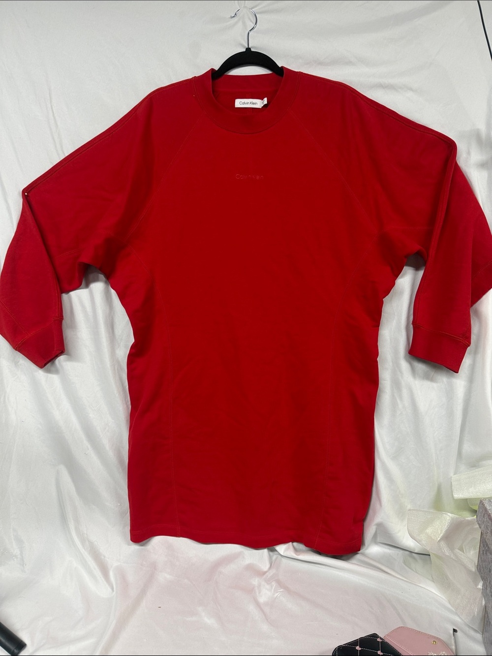Calvin Klein Women Bright Red Crewneck tunic dress 100% cotton